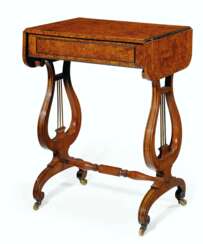 A REGENCY YEWWOOD AND TULIPWOOD-BANDED WORK TABLE 