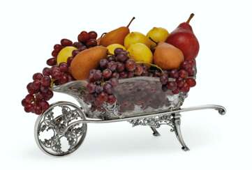 AN EDWARD VII SILVER-MOUNTED WHEELBARROW-FORM CENTERPIECE BASKET