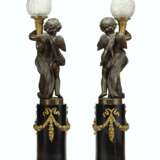 A PAIR OF LARGE FRENCH ORMOLU AND PATINATED BRONZE FIGURAL TORCHERES, ON STANDS - фото 2
