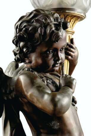 A PAIR OF LARGE FRENCH ORMOLU AND PATINATED BRONZE FIGURAL TORCHERES, ON STANDS - photo 3