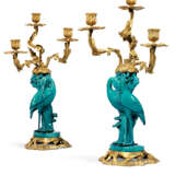 A PAIR OF ORMOLU-MOUNTED CHINESE TURQUOISE-GROUND PORCELAIN THREE-LIGHT CANDELABRA - фото 1