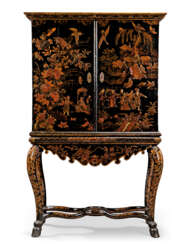 A NORTH ITALIAN BLACK AND GILT JAPANNED CABINET-ON-STAND