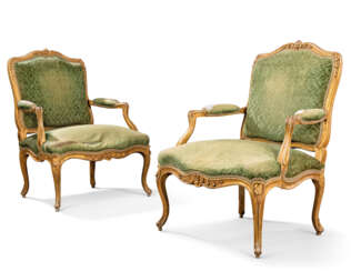 A PAIR OF LOUIS XV GILTWOOD FAUTEUILS 