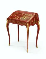 A LOUIS XV ORMOLU-MOUNTED SCARLET AND GILT CHINESE LACQUER AND VERNIS-DECORATED BUREAU DE DAME