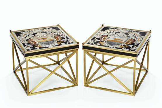 A PAIR OF ITALIAN INLAID MARBLE PANELS MOUNTED AS LOW TABLES - photo 1