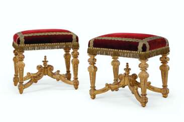 A PAIR OF NORTH EUROPEAN GILTWOOD TABOURETS