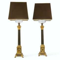 A PAIR OF LOUIS-PHILIPPE ORMOLU AND PATINATED BRONZE LAMPS