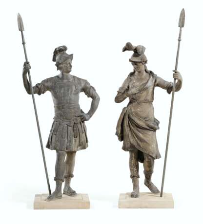 A LARGE PAIR OF PATINATED METAL FIGURES OF MARS AND MINERVA - фото 1