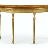 A GEORGE III GILTWOOD, SATINWOOD AND MARQUETRY D-SHAPED SIDE TABLE - фото 1