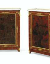 A PAIR OF LOUIS XVI ORMOLU-MOUNTED RED AND POLYCRHOME-JAPANNED AND CHINESE LACQUER, BOIS SATINE AND AMARANTH MEUBLES D'APPUI
