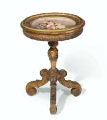 A CONTINENTAL GILTWOOD AND VIENNA STYLE PORCELAIN GUERIDON