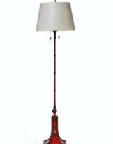 AN AMERICAN POLYCHROME-PATINATED BRONZE FLOOR LAMP