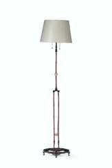 AN AMERICAN POLYCHROME-PATINATED BRONZE FLOOR LAMP