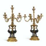 A PAIR OF FRENCH ORMOLU AND PATINATED BRONZE SEVEN-LIGHT CANDELABRA - фото 2