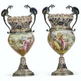 A PAIR OF AUSTRIAN SILVER AND ENAMEL VASES - фото 1