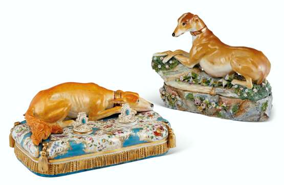 TWO JACOB PETIT PORCELAIN WARES MODELED WITH HOUNDS - Foto 5