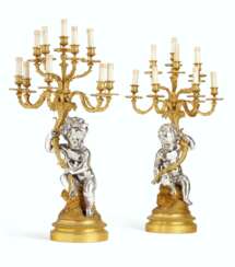 A PAIR OF NAPOLEON III ORMOLU AND ELECTROPLATE TEN-LIGHT CANDELABRA