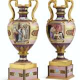 A LARGE PAIR OF VIENNA STYLE PORCELAIN POLYCHROME SNAKE-HANDLED VASES - фото 5