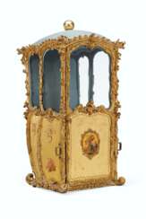 AN ITALIAN ORMOLU-MOUNTED GILTWOOD AND POLYCHROME-DECORATED SEDAN CHAIR