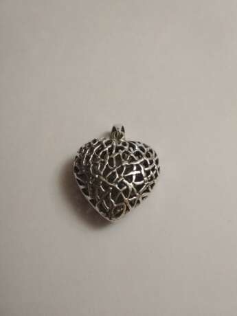 Кольцо, Медальон «Красивый серебряный кулон в виде сердечка», Серебро, Смешанная техника, Винтаж, 1900 г. - фото 6