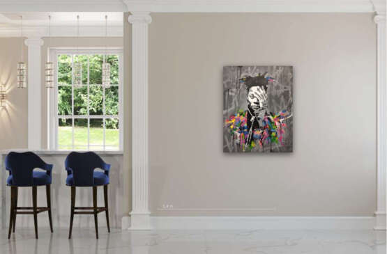 Design Gemälde „Basquiat“, Leinwand auf dem Hilfsrahmen, Acrylfarbe, Konzeptionell, 2020 - Foto 3
