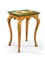 A NORTH ITALIAN GILTWOOD, SIMULATED MARBLE AND 'LACCA POVERA' OCCASIONAL TABLE