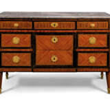 A LOUIS XVI ORMOLU-MOUNTED PARQUETRY-INLAID BLACK OAK, TULIPWOOD AND CHERRY BREAKFRONT COMMODE - photo 1