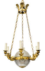 AN EMPIRE-STYLE CUT-GLASS AND ORMOLU CHANDELIER