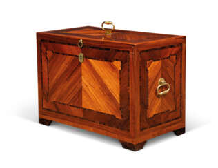 AN ITALIAN TULIPWOOD, KINGWOOD, SATINE AND INDIAN ROSEWOOD TABLETOP DOCUMENT CHEST