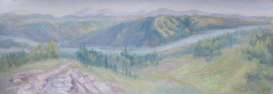 Peinture «Diptyque Région de montagne de Mezhdurechensk. Feuille 1.», Carton, Peinture à l'huile, Impressionnisme, Peinture de paysage, 2020 - photo 1