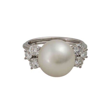 Ring mit weißer Südseeperle ca. 11 mm, silberfarbener Oberton - Foto 2
