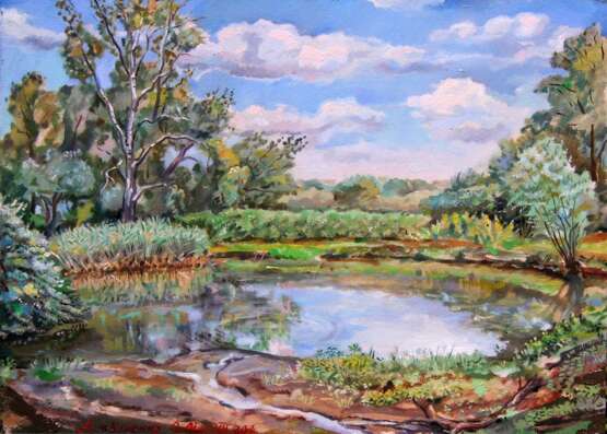 Painting “Pond on the Melniki.”, Cardboard, Oil paint, Impressionist, Landscape painting, 2020 - photo 1