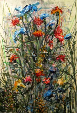 Design Gemälde „Blumensinfonie 1“, Karton, Ölfarbe, Neoimpressionismus, Landschaftsmalerei, 2020 - Foto 1