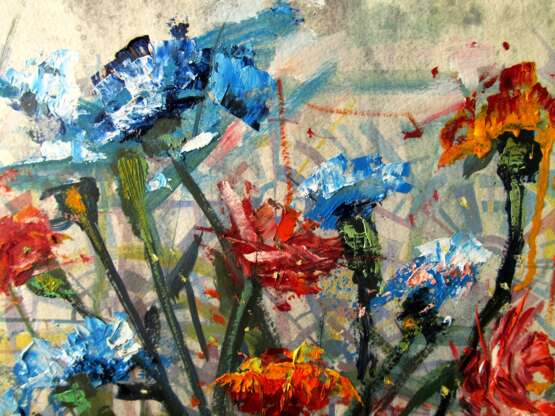 Design Gemälde „Blumensinfonie 1“, Karton, Ölfarbe, Neoimpressionismus, Landschaftsmalerei, 2020 - Foto 3