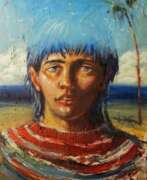 Картон. Portrait of a young man with sky-colored eyes.