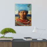 Painting “Portrait of a young man with sky-colored eyes.”, Cardboard, Oil paint, Neo-impressionism, Fantasy, 2020 - photo 4
