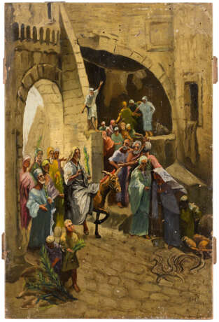 MONOGRAMMIST V.L.F. Tätig Anfang 20. Jahrhundert GROSSE IKONE MIT DEM EINZUG CHRISTI NACH JERUSALEM Russland - фото 1