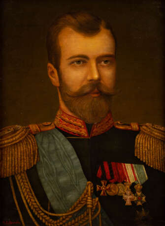 RUSSISCHER MALER Tätig Anfang 20. Jahrhundert Portrait des Zaren Nikolaus II. Öl auf Leinwand - Foto 1