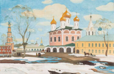 KONSTANTIN FEODOROWITSCH YUON (IUON) 1875 Moscow - 1958 ibid &#39;Winter in Zagorsk&#39; Gouache on paper. 33 cm x 50