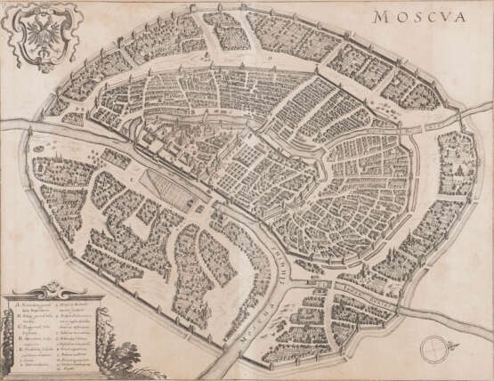 UNBEKANNTER GRAVEUR Tätig im 18./ 19. Jahrhundert Stadtplan von Moskau (nach Gerard Hessel von 1613) Stahlstich auf Papier. Sichtmaß 28 - photo 1