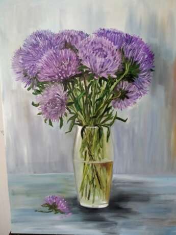 Painting “Asters”, Canvas on the subframe, Oil paint, Romanticism, 2020 - photo 1
