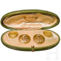 Kaiser Wilhelm II. - vier goldene Geschenk-Schmuckknöpfe im Etui