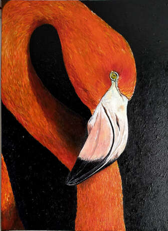 Peinture design «Flamant rose peinture sur toile art oiseau orange cadeau pour les amoureux des oiseaux», Toile, Peinture acrylique, Art contemporain, 2020 - photo 1