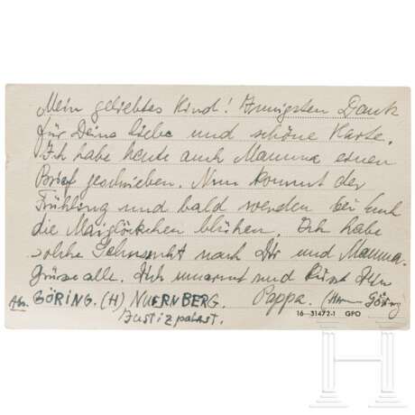 Hermann Göring - eigenhändige Karte an seine Tochter Edda aus Nürnberg vom April 1946 - photo 2