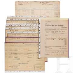 Opening application and eleven account sheets for Heinrich Himmler's account "8160 personal staff of the RFSS"