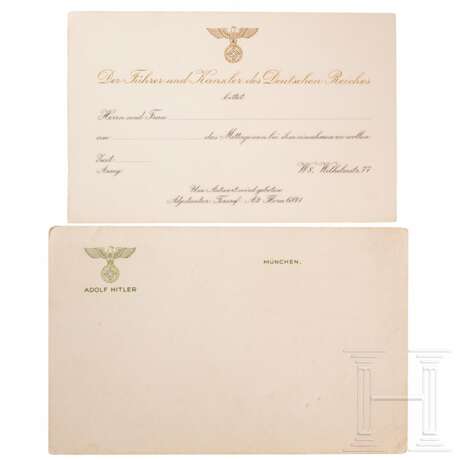 Neun Blanko-Einladungskarten Adolf Hitlers zu einem Mittagessen sowie eine Blanko-Grußkarte - Foto 1