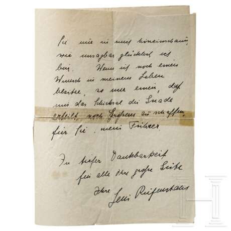 Leni Riefenstahl - Eigenhändiger Brief an Hitler, vermutlich April 1938 - photo 2