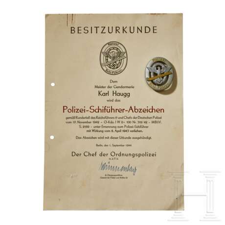Allach-Ehrenpreisteller, Polizei-Schiführer-Abzeichen und weitere Auszeichnungen eines Gendarmerie-Offiziers - Foto 7