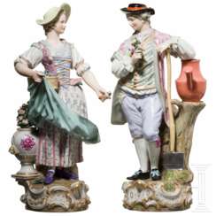 Zwei große galante Figuren als romantisches Gärtnerpaar, Meißen, wohl 19. Jahrhundert
