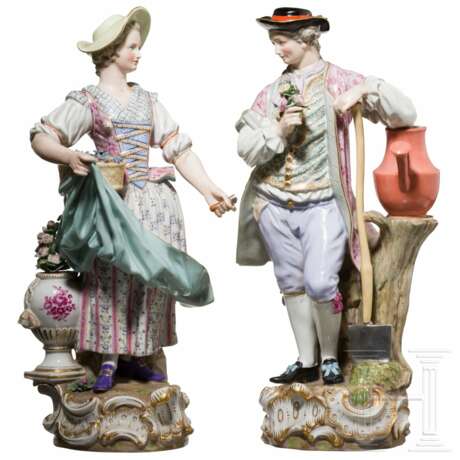 Zwei große galante Figuren als romantisches Gärtnerpaar, Meißen, wohl 19. Jahrhundert - Foto 1